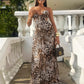 FORTUNE Leopard Print Cutout Halter Maxi Dress
