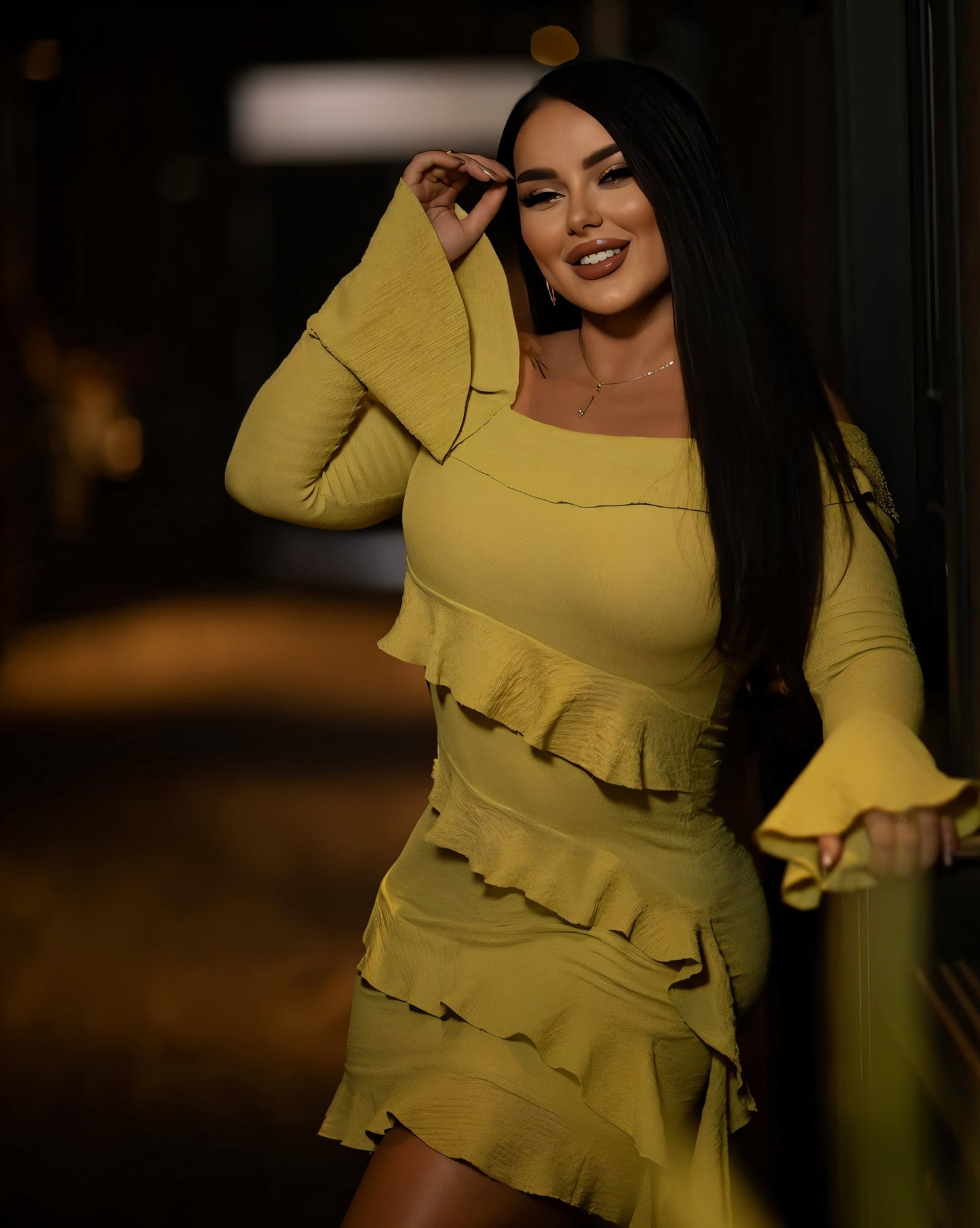 JANINE Ruffled Off Shoulder Mini Dress