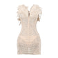 KAYALI Pearl & Rhinestone Embellished Feather Mini Dress