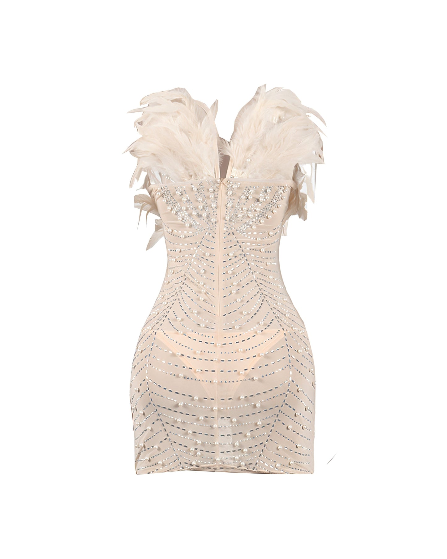 KAYALI Pearl & Rhinestone Embellished Feather Mini Dress