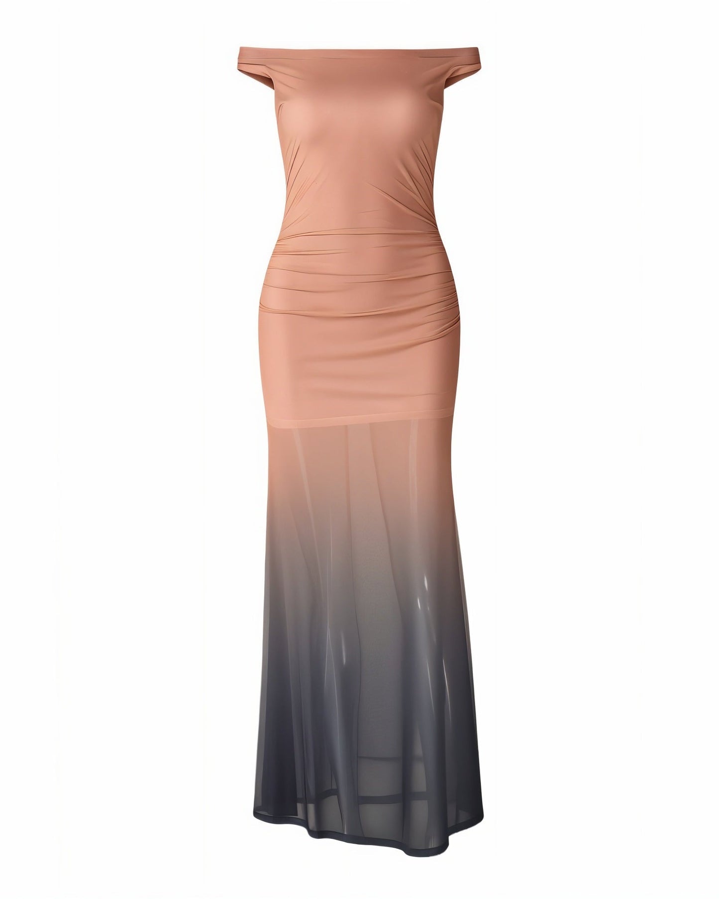 DELMA Mesh Ruched Off-Shoulder Maxi Dress