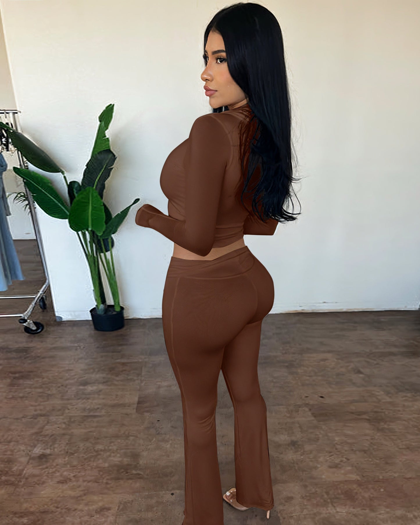 RAINY Zip-Up Hoodie and Flare Pants Set