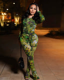 SANNA Floral Mesh Long Sleeve Top & Pants Set