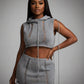 YESSA Knit Hooded Crop Top & Lace-Up Mini Skirt Set