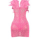 KAYALI Pearl & Rhinestone Embellished Feather Mini Dress