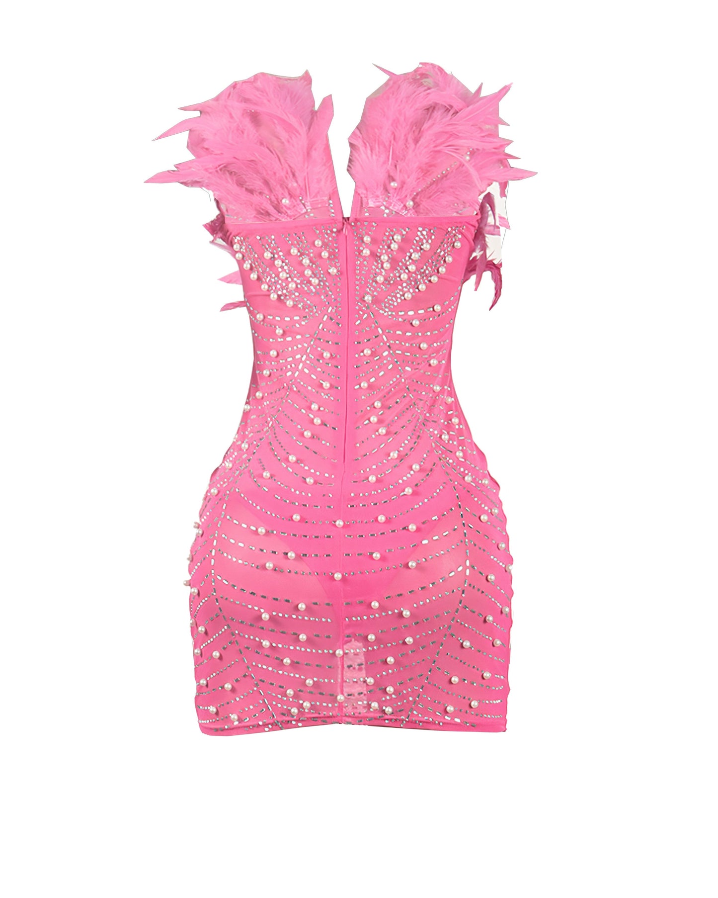 KAYALI Pearl & Rhinestone Embellished Feather Mini Dress