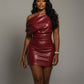 ORIELLE Faux Leather One-Shoulder Mini Dress