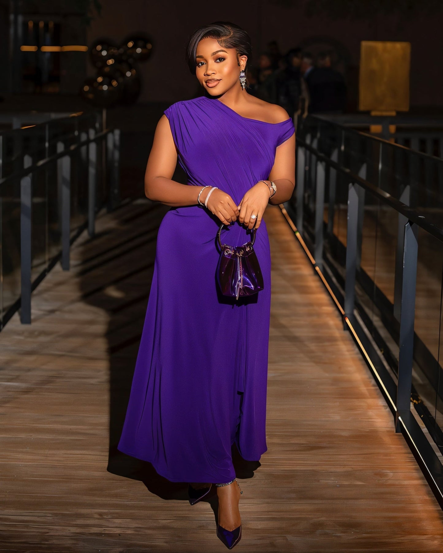 MIREN One-Shoulder Draped High Slit Maxi Dress
