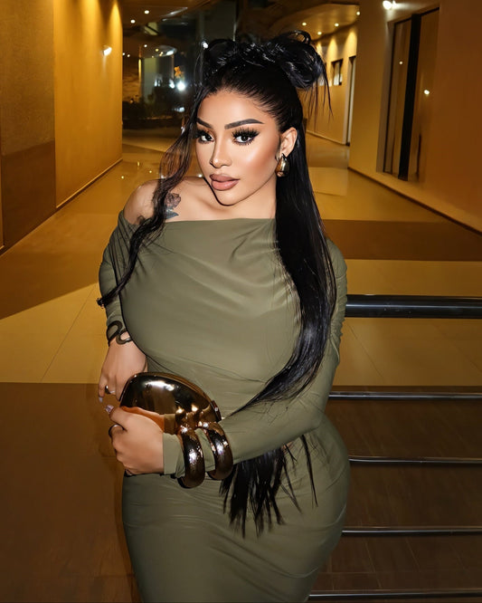 LUCINA Sleeve Oblique Top & Maxi Skirt Set