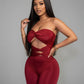 ZANIYA Strapless Twist-Front Flare Jumpsuit