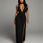 SORAYA Backless Halter Plunge Maxi Dress