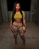 NICAMAE Crop Top & Abstract Printed Leggings Set