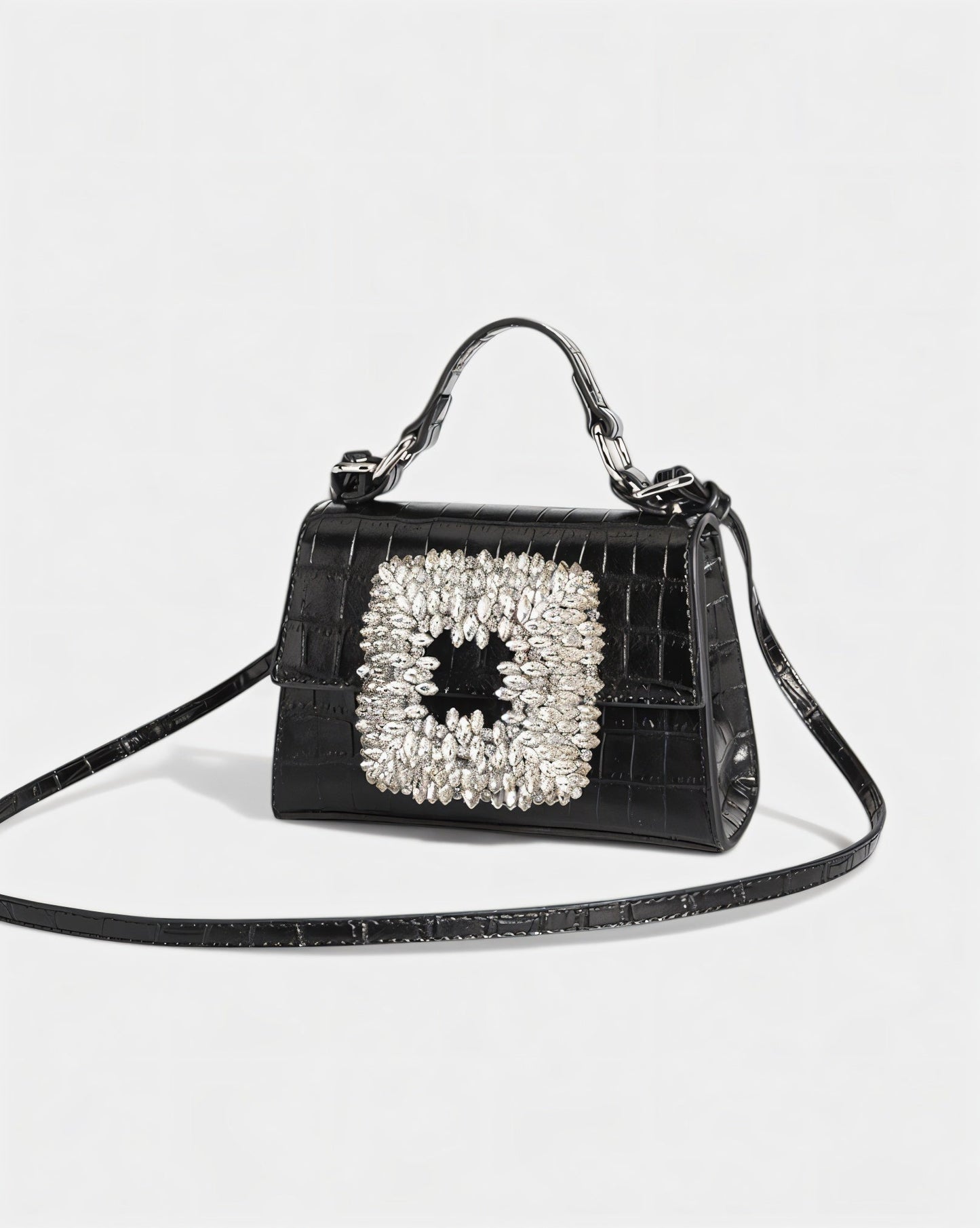 REGINE Mini Crocodile Embossed Rhinestone Handle Bag