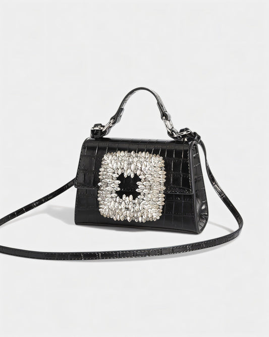 REGINE Mini Crocodile Embossed Rhinestone Handle Bag