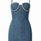 COSETTE Embellished Trim Denim Bodycon Mini Dress