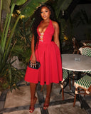 TALORA Embellished Bow Halter Midi Dress