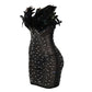 KAYALI Pearl & Rhinestone Embellished Feather Mini Dress