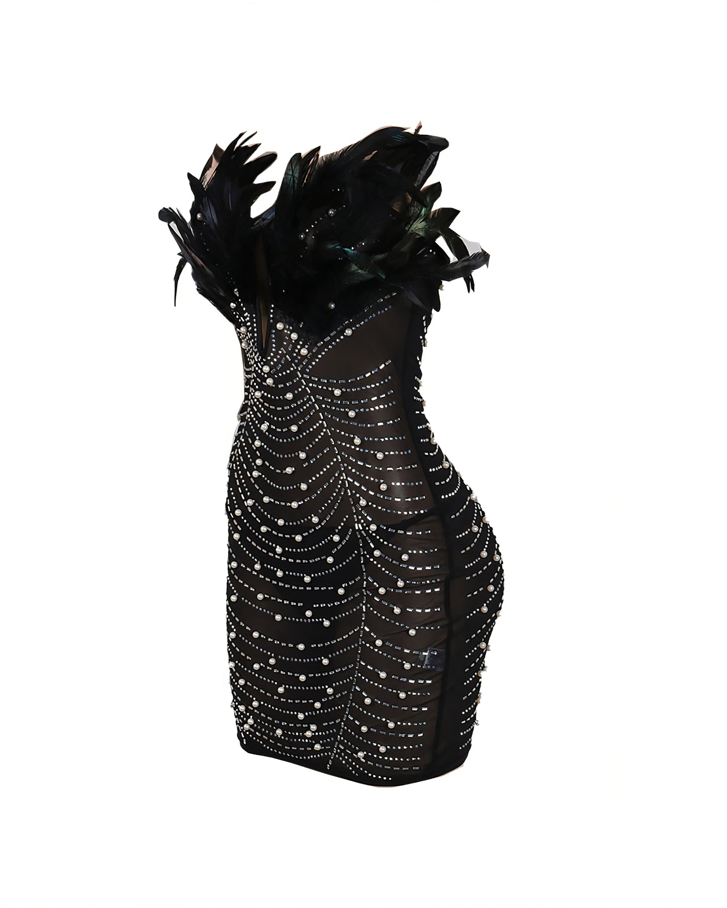 KAYALI Pearl & Rhinestone Embellished Feather Mini Dress