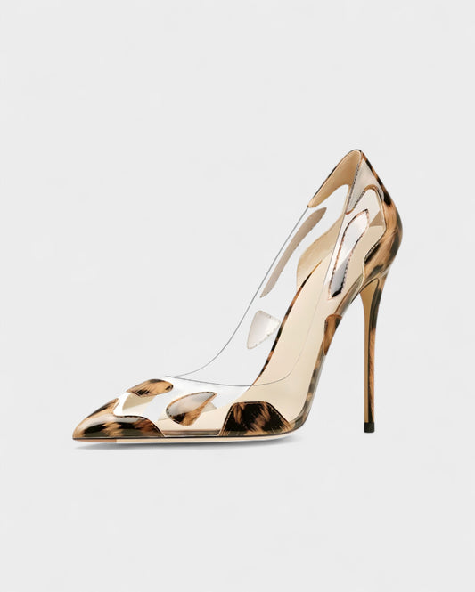 DALYA Transparent Pointed-Toe Leopard Heels