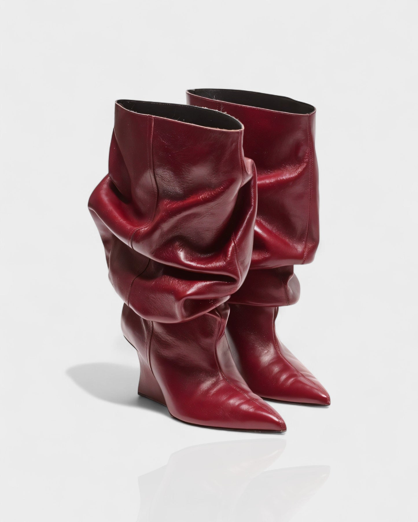 IRELLE Slouchy Faux Leather Pointed Wedge Heel Boots