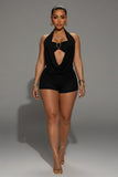 CHANE Halter Draped Romper & Buckle Bralette Set