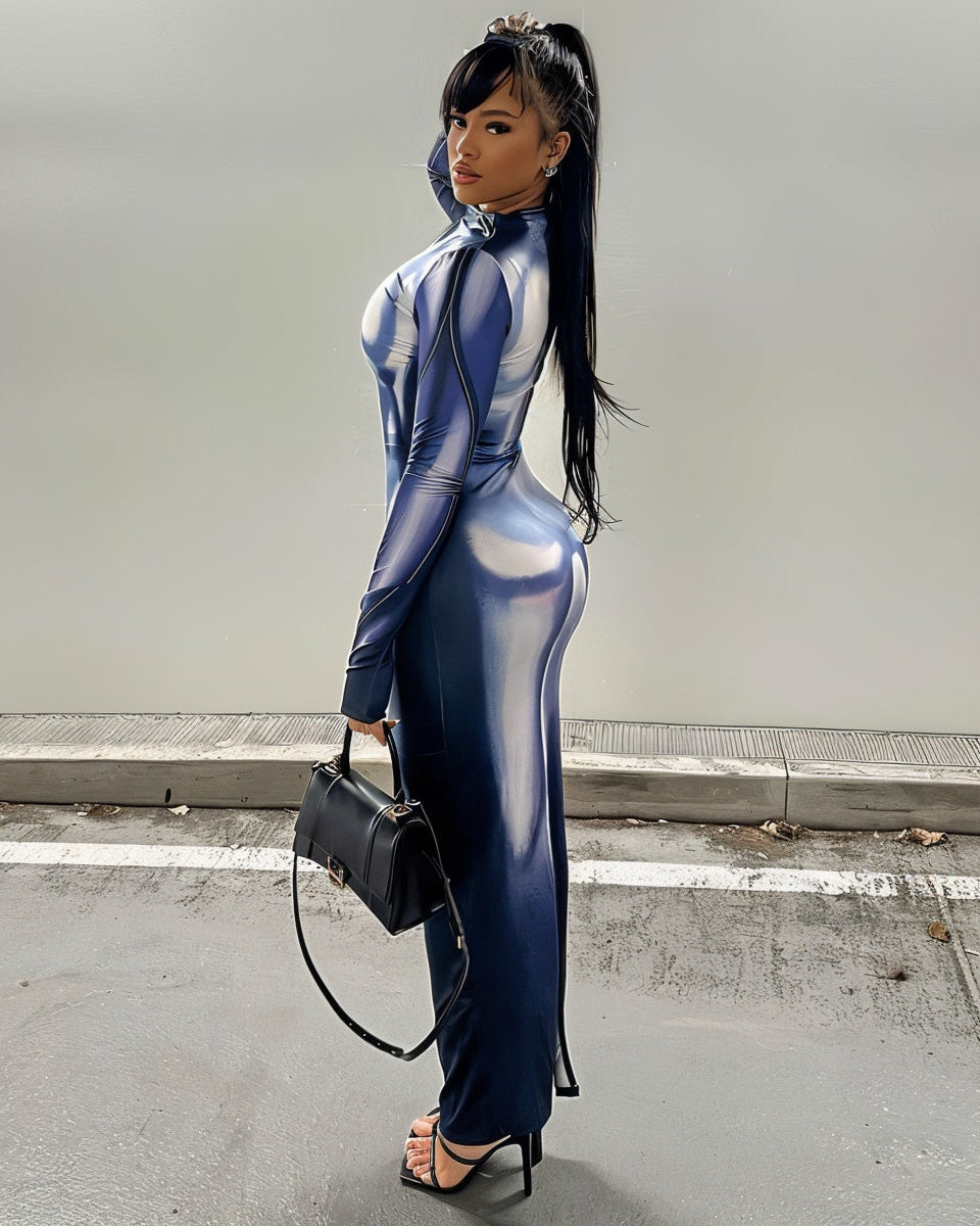 VERENA High Neck Illusion Maxi Dress