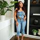 ISSA Laced Denim Corset Top & Capri Pants Set