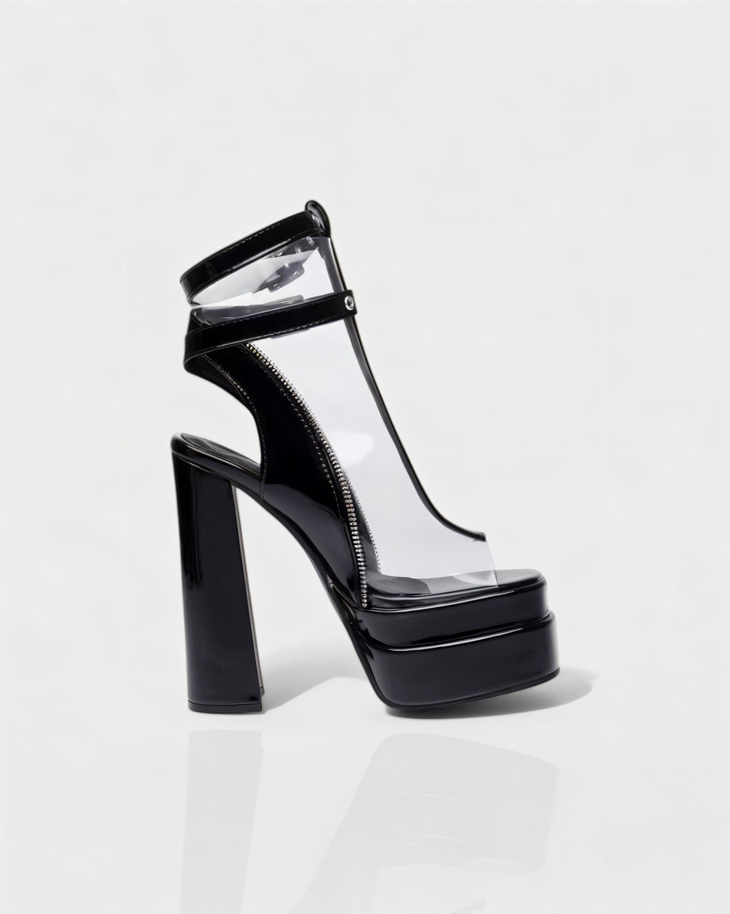 ELARYA Peep Toe Heels with Clear Panels & Ankle Strap