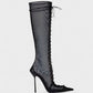 ESCAS Lace-Up Mesh Knee-High Stiletto Boots