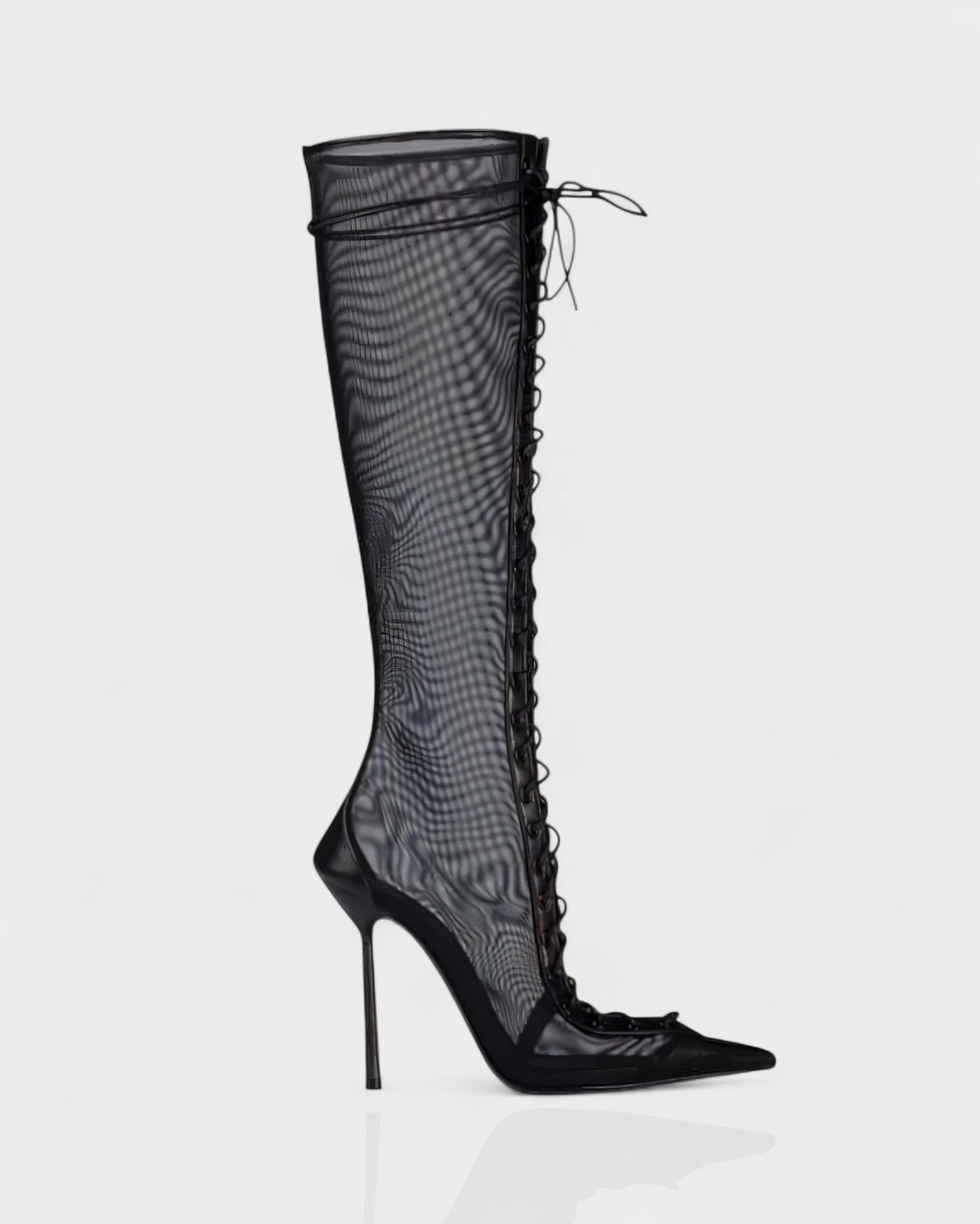 ESCAS Lace-Up Mesh Knee-High Stiletto Boots