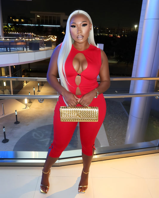 RAFAELA Cutout Keyhole Top & Capri Pant Set