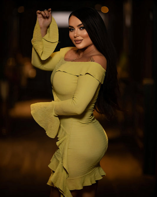 JANINE Ruffled Off Shoulder Mini Dress