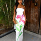 PORTIA Strapless Flower Print Maxi Dress