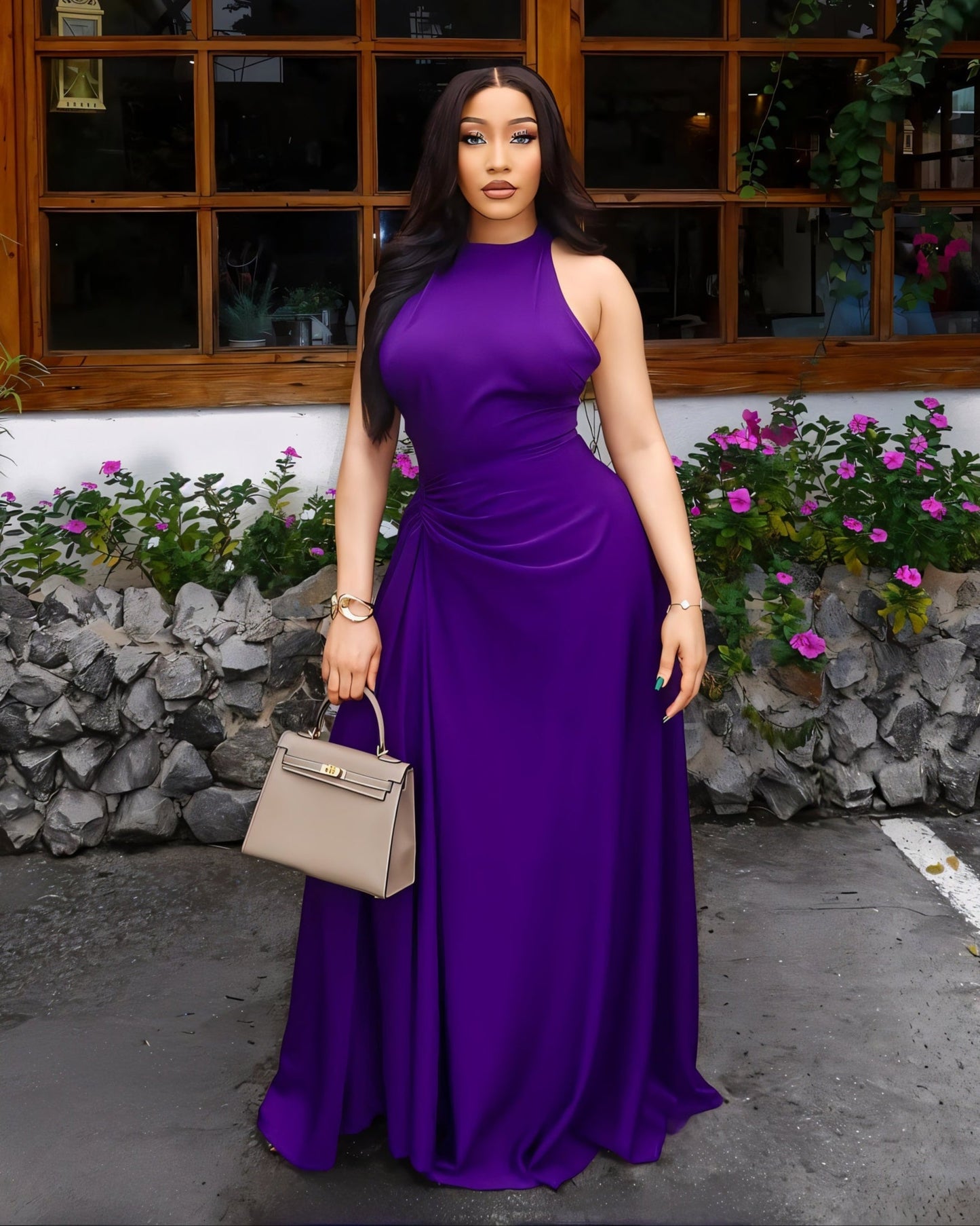 LORAINE Ruched Waist Maxi Dress