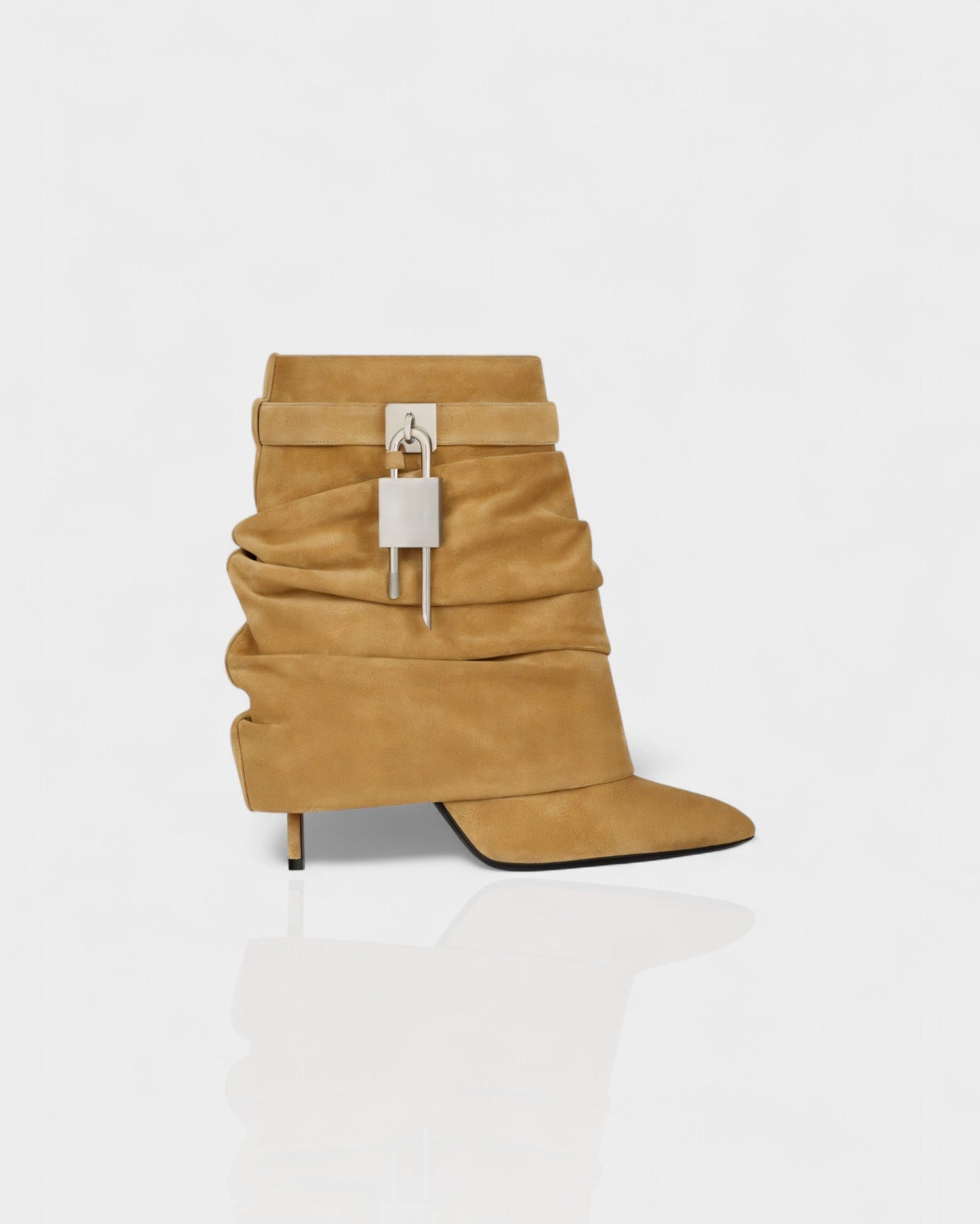 HALINA Padlock Slouch Stiletto Ankle Boots