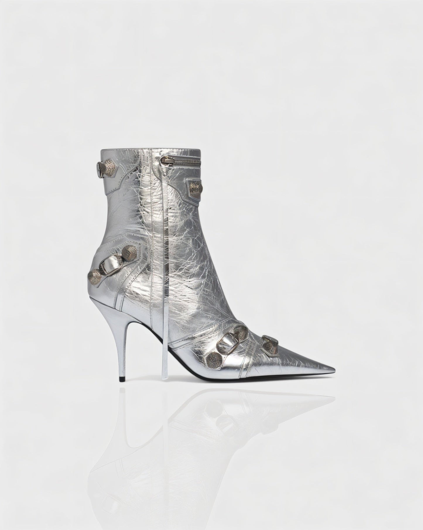 REVINA Studded Leather Pointed-Toe Ankle Boots