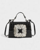 REGINE Mini Crocodile Embossed Rhinestone Handle Bag