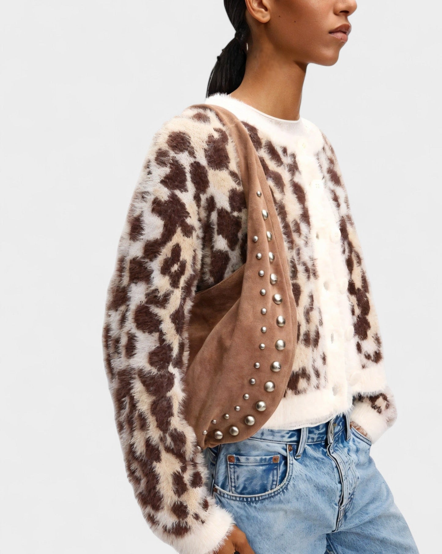 GELLA Heart Charm Studded Shoulder Bag