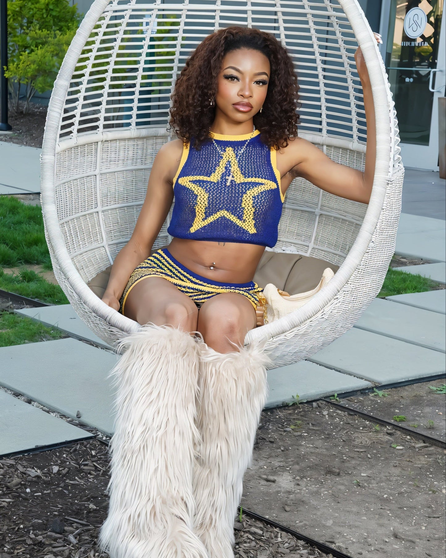 QUINLEY Knitted Star Cropped Top & Mini Skirt Set