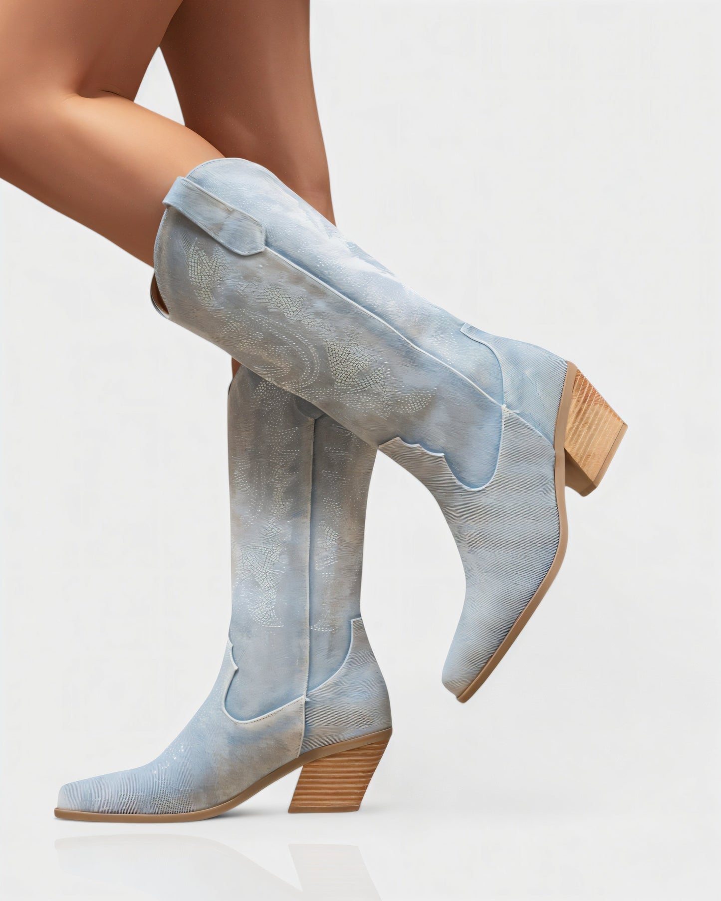 ALIANA Embroidered Denim Cowboy Boots