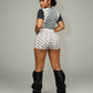 ZAVIA Crescent Contrast Print Crop Top & Shorts Set