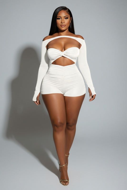 ESMERIA Off-Shoulder Cutout Ruched Romper