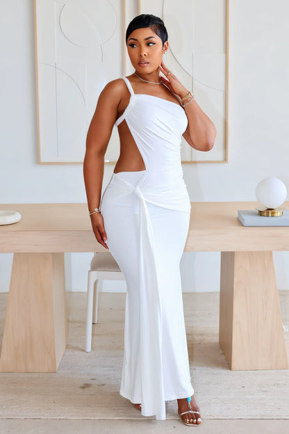 CARMEN Asymmetric Ruched Cutout Maxi Dress