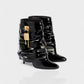HALINA Padlock Slouch Stiletto Ankle Boots
