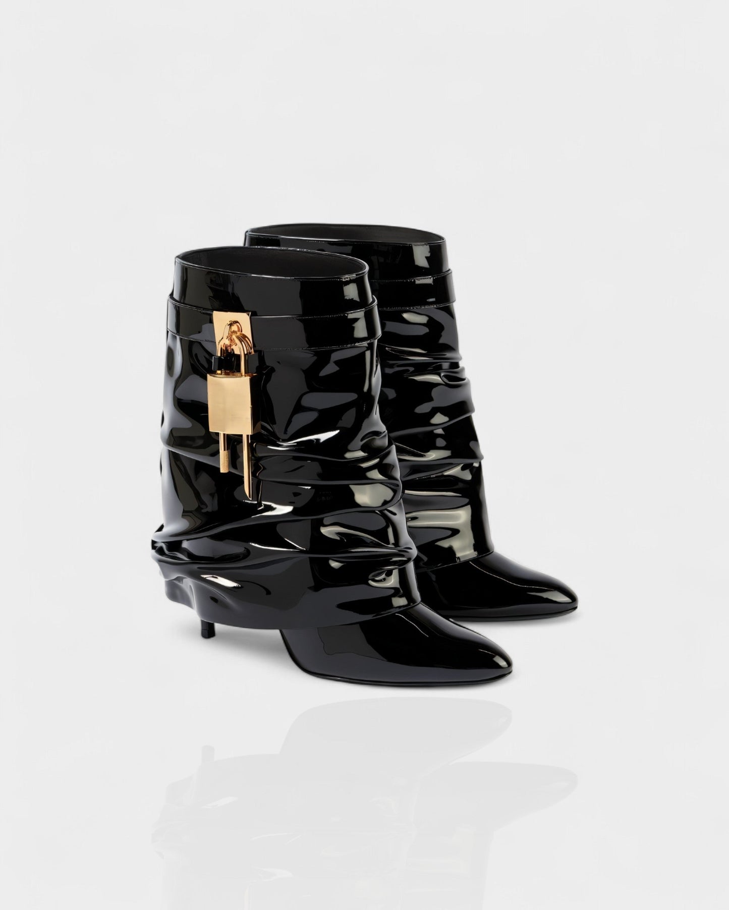HALINA Padlock Slouch Stiletto Ankle Boots