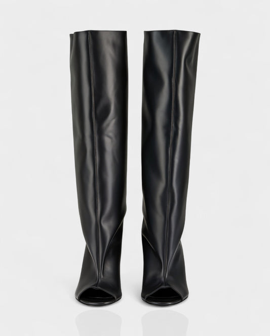 HELIRA Peep Toe Wedge Knee High Boots