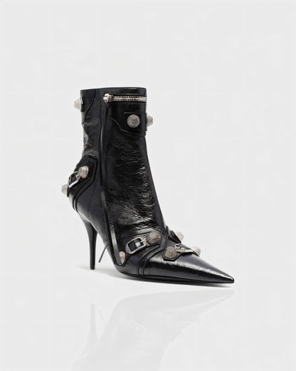REVINA Studded Leather Pointed-Toe Ankle Boots