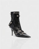 REVINA Studded Leather Pointed-Toe Ankle Boots