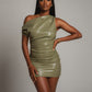 ORIELLE Faux Leather One-Shoulder Mini Dress