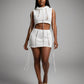 YESSA Knit Hooded Crop Top & Lace-Up Mini Skirt Set